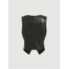 imageMakeMeChic Womens PU Leather V Neck Tie Front Sleeveless Y2K Vest Tops Waistcoat JacketBlack