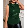 imageMakeMeChic Womens Plus Size Tank Tops PU Leather Crew Neck Sleeveless Ruched Summer Y2k TopGreen