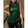 imageMakeMeChic Womens Plus Size Tank Tops PU Leather Crew Neck Sleeveless Ruched Summer Y2k TopGreen