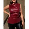 imageMakeMeChic Womens Plus Size Tank Tops PU Leather Crew Neck Sleeveless Ruched Summer Y2k TopRed