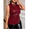 imageMakeMeChic Womens Plus Size Tank Tops PU Leather Crew Neck Sleeveless Ruched Summer Y2k TopRed