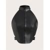 imageMakeMeChic Womens Sleeveless PU Leather Halter Tops Zipper Front Asymmetrical Hem Y2K Crop TopBlack