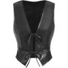 imageMakeMeChic Womens PU Leather V Neck Tie Front Sleeveless Y2K Vest Tops Waistcoat JacketBlack