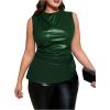 imageMakeMeChic Womens Plus Size Tank Tops PU Leather Crew Neck Sleeveless Ruched Summer Y2k TopGreen