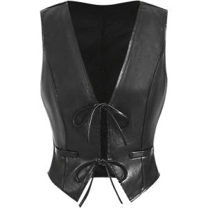 imageMakeMeChic Womens PU Leather V Neck Tie Front Sleeveless Y2K Vest Tops Waistcoat JacketBlack