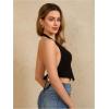 imageMakeMeChic Womens Button Front Halter Crop Tops Tie Back Fitted Vest Top Suit Vest WaistcoatBlack