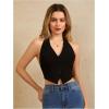 imageMakeMeChic Womens Button Front Halter Crop Tops Tie Back Fitted Vest Top Suit Vest WaistcoatBlack