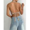 imageMakeMeChic Womens Button Front Halter Crop Tops Tie Back Fitted Vest Top Suit Vest WaistcoatKhaki