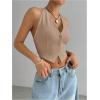 imageMakeMeChic Womens Button Front Halter Crop Tops Tie Back Fitted Vest Top Suit Vest WaistcoatKhaki