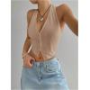 imageMakeMeChic Womens Button Front Halter Crop Tops Tie Back Fitted Vest Top Suit Vest WaistcoatKhaki