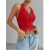 imageMakeMeChic Womens Button Front Halter Crop Tops Tie Back Fitted Vest Top Suit Vest WaistcoatRed