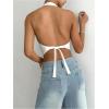 imageMakeMeChic Womens Button Front Halter Crop Tops Tie Back Fitted Vest Top Suit Vest WaistcoatWhite