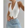 imageMakeMeChic Womens Button Front Halter Crop Tops Tie Back Fitted Vest Top Suit Vest WaistcoatWhite