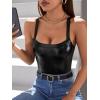 imageMakeMeChic Womens Faux Leather Bodysuit Sleeveless Scoop Neck PU Bodysuit Cami Tank TopBlack