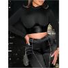 imageMakeMeChic Womens Faux Leather Mock Neck Long Sleeve Tee Shirts Party Crop TopsBlack