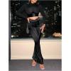 imageMakeMeChic Womens Faux Leather Mock Neck Long Sleeve Tee Shirts Party Crop TopsBlack
