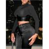 imageMakeMeChic Womens Faux Leather Mock Neck Long Sleeve Tee Shirts Party Crop TopsBlack