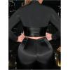 imageMakeMeChic Womens Faux Leather Mock Neck Long Sleeve Tee Shirts Party Crop TopsBlack