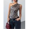 imageMakeMeChic Womens Faux Leather One Shoulder Sleeveless Y2k Tank Top Asymmetrical Ruched TopsMulticolor
