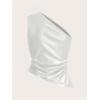imageMakeMeChic Womens Faux Leather One Shoulder Sleeveless Y2k Tank Top Asymmetrical Ruched TopsSilver