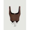 imageMakeMeChic Womens Faux Leather Top Sleeveless Lace Up PU Leather Crop Tank Top VestChocolate Brown