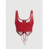 imageMakeMeChic Womens Faux Leather Top Sleeveless Lace Up PU Leather Crop Tank Top VestRed