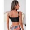 imageMakeMeChic Womens Faux PU Leather Sleeveless Spaghetti Strap Crop Cami TopBlack