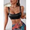 imageMakeMeChic Womens Faux PU Leather Sleeveless Spaghetti Strap Crop Cami TopBlack