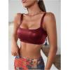 imageMakeMeChic Womens Faux PU Leather Sleeveless Spaghetti Strap Crop Cami TopBurgundy