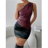 imageMakeMeChic Womens Leather Top Y2K Asymmetrical Going Out Tops Sleeveless Tank TopBurgundy