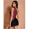 imageMakeMeChic Womens Leather Top Y2K Asymmetrical Going Out Tops Sleeveless Tank TopBurgundy