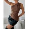 imageMakeMeChic Womens Leather Top Y2K Asymmetrical Going Out Tops Sleeveless Tank TopChocolate Brown