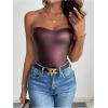 imageMakeMeChic Womens Metallic PU Leather Top Strapless Bandeau Sleeveless Party Crop Tube TopBrown