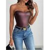 imageMakeMeChic Womens Metallic PU Leather Top Strapless Bandeau Sleeveless Party Crop Tube TopBrown