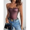 imageMakeMeChic Womens Metallic PU Leather Top Strapless Bandeau Sleeveless Party Crop Tube TopBrown