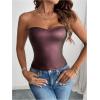 imageMakeMeChic Womens Metallic PU Leather Top Strapless Bandeau Sleeveless Party Crop Tube TopBrown