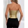 imageMakeMeChic Womens Metallic PU Leather Top Strapless Bandeau Sleeveless Party Crop Tube TopGold