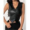 imageMakeMeChic Womens PU Leather Button Down Vest Top Sleeveless V Neck Y2K Tank Crop TopsBlack