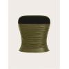 imageMakeMeChic Womens PU Leather Tops Summer Tube Top Ruched Sleeveless Slim Fit Strapless ShirtsArmy Green