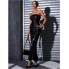 imageMakeMeChic Womens PU Leather Tops Summer Tube Top Ruched Sleeveless Slim Fit Strapless ShirtsBlack