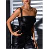 imageMakeMeChic Womens PU Leather Tops Summer Tube Top Ruched Sleeveless Slim Fit Strapless ShirtsBlack