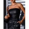 imageMakeMeChic Womens PU Leather Tops Summer Tube Top Ruched Sleeveless Slim Fit Strapless ShirtsBlack