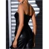 imageMakeMeChic Womens PU Leather Tops Summer Tube Top Ruched Sleeveless Slim Fit Strapless ShirtsBlack