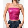 imageMakeMeChic Womens PU Leather Tops Summer Tube Top Ruched Sleeveless Slim Fit Strapless ShirtsPink