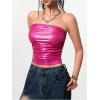 imageMakeMeChic Womens PU Leather Tops Summer Tube Top Ruched Sleeveless Slim Fit Strapless ShirtsPink