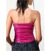 imageMakeMeChic Womens PU Leather Tops Summer Tube Top Ruched Sleeveless Slim Fit Strapless ShirtsPink