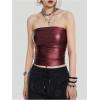 imageMakeMeChic Womens PU Leather Tops Summer Tube Top Ruched Sleeveless Slim Fit Strapless ShirtsRed