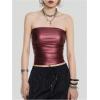 imageMakeMeChic Womens PU Leather Tops Summer Tube Top Ruched Sleeveless Slim Fit Strapless ShirtsRed