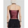 imageMakeMeChic Womens PU Leather Tops Summer Tube Top Ruched Sleeveless Slim Fit Strapless ShirtsRed