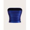 imageMakeMeChic Womens PU Leather Tops Summer Tube Top Ruched Sleeveless Slim Fit Strapless ShirtsRoyal Blue